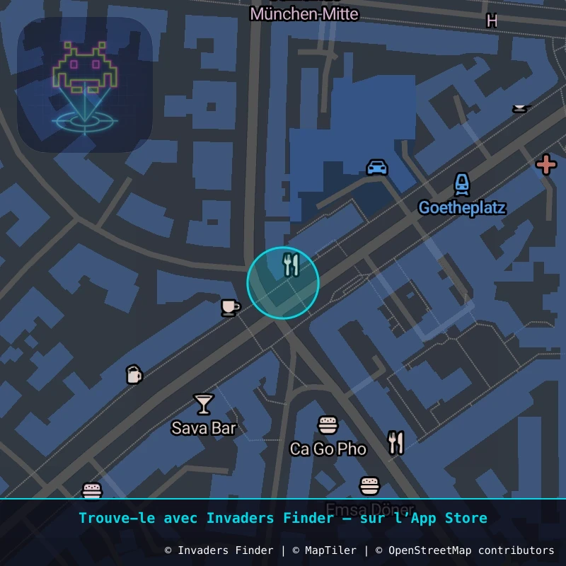 Zone approximative de l'invader MUN_18, dans le quartier Sendlinger Feld, Munich à Munich. Emplacement exact disponible dans l'app Invaders Finder.