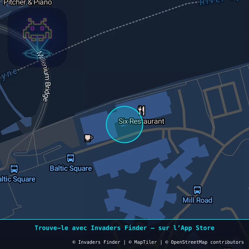 Zone approximative de l'invader NCL_05, dans le quartier Grainger Town, Newcastle upon Tyne à Newcastle. Emplacement exact disponible dans l'app Invaders Finder.
