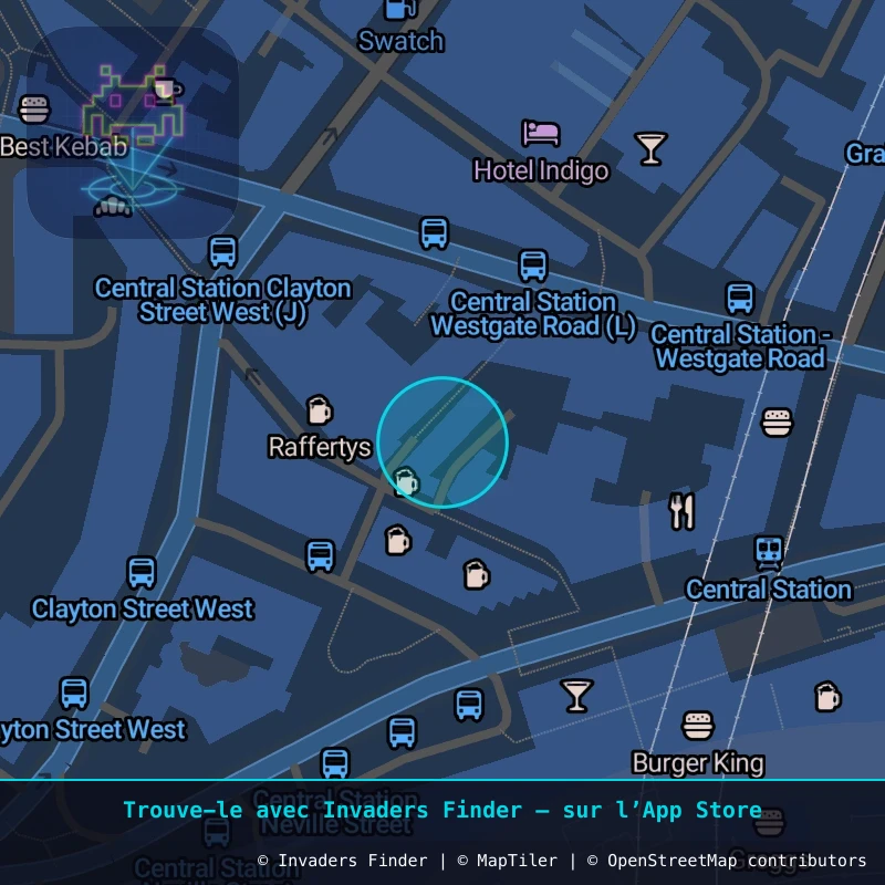 Zone approximative de l'invader NCL_13, dans le quartier Grainger Town, Newcastle upon Tyne à Newcastle. Emplacement exact disponible dans l'app Invaders Finder.