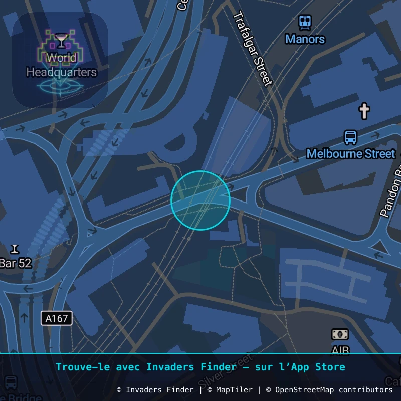 Zone approximative de l'invader NCL_15, dans le quartier Grainger Town, Newcastle upon Tyne à Newcastle. Emplacement exact disponible dans l'app Invaders Finder.