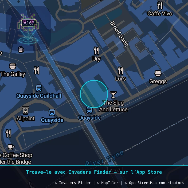 Zone approximative de l'invader NCL_18, dans le quartier Grainger Town, Newcastle upon Tyne à Newcastle. Emplacement exact disponible dans l'app Invaders Finder.