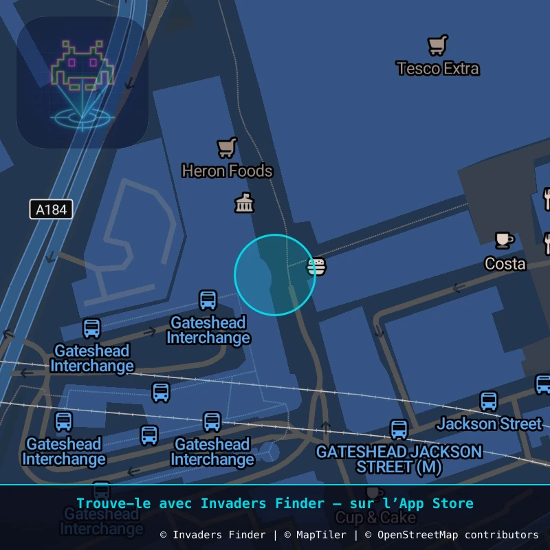 Zone approximative de l'invader NCL_19, dans le quartier Grainger Town, Newcastle upon Tyne à Newcastle. Emplacement exact disponible dans l'app Invaders Finder.