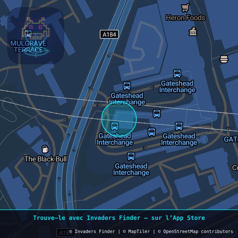 Zone approximative de l'invader NCL_21, dans le quartier Grainger Town, Newcastle upon Tyne à Newcastle. Emplacement exact disponible dans l'app Invaders Finder.