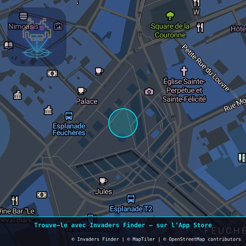 Approximate area of invader NIM_01, in the Écusson, Nîmes area of Nîmes. Exact location available in the Invaders Finder app.