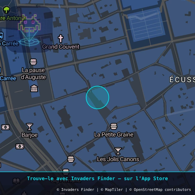 Zone approximative de l'invader NIM_04, dans le quartier Écusson, Nîmes à Nîmes. Emplacement exact disponible dans l'app Invaders Finder.