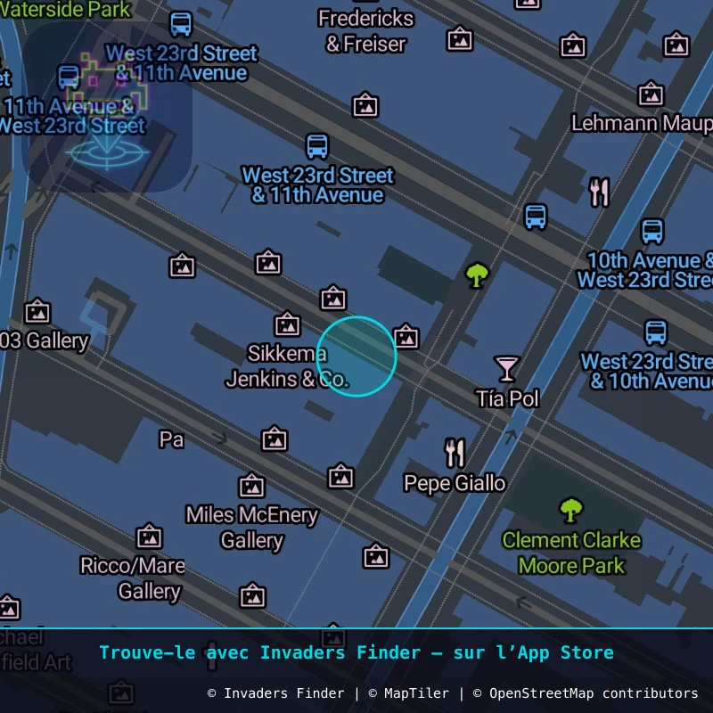 Zone approximative de l'invader NY_100, dans le quartier Chelsea District à New York. Emplacement exact disponible dans l'app Invaders Finder.