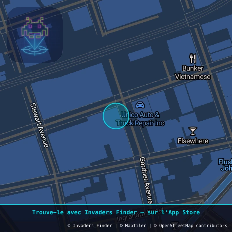 Zone approximative de l'invader NY_149, dans le quartier Bushwick, Brooklyn à New York. Emplacement exact disponible dans l'app Invaders Finder.