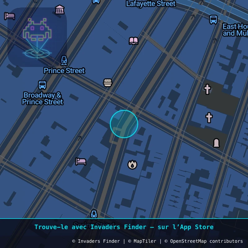 Zone approximative de l'invader NY_151, dans le quartier East Village, Manhattan à New York. Emplacement exact disponible dans l'app Invaders Finder.