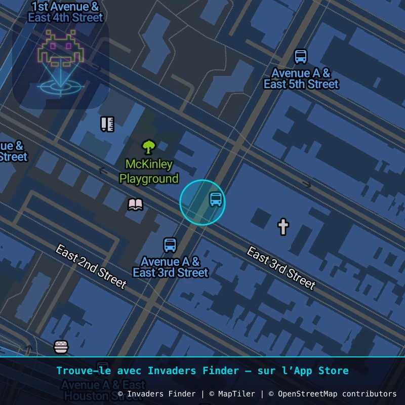 Zone approximative de l'invader NY_155, dans le quartier East Village, Manhattan à New York. Emplacement exact disponible dans l'app Invaders Finder.
