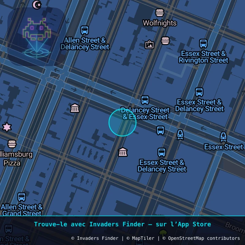 Zone approximative de l'invader NY_157, dans le quartier East Village, Manhattan à New York. Emplacement exact disponible dans l'app Invaders Finder.