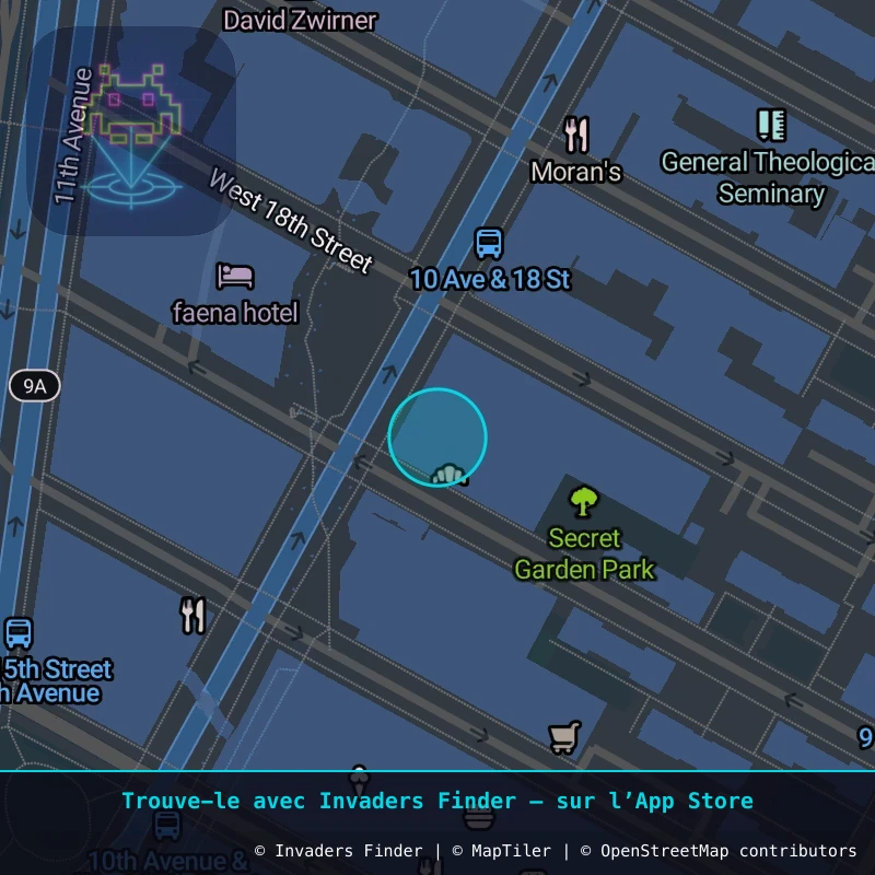 Zone approximative de l'invader NY_163, dans le quartier Chelsea District à New York. Emplacement exact disponible dans l'app Invaders Finder.
