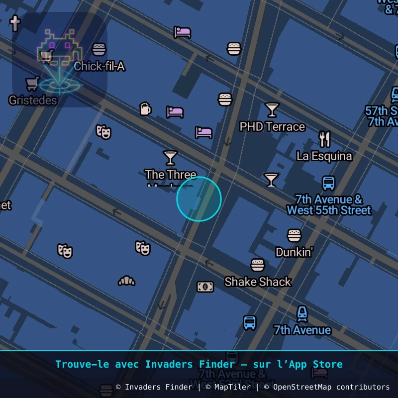 Zone approximative de l'invader NY_173, dans le quartier Midtown Manhattan à New York. Emplacement exact disponible dans l'app Invaders Finder.