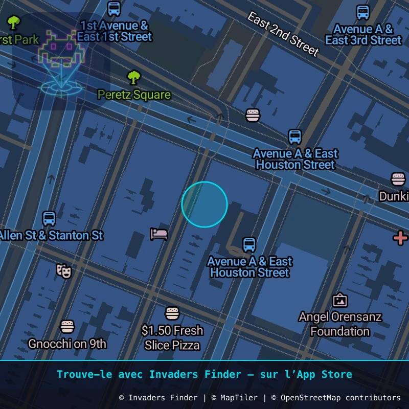 Zone approximative de l'invader NY_183, dans le quartier East Village, Manhattan à New York. Emplacement exact disponible dans l'app Invaders Finder.