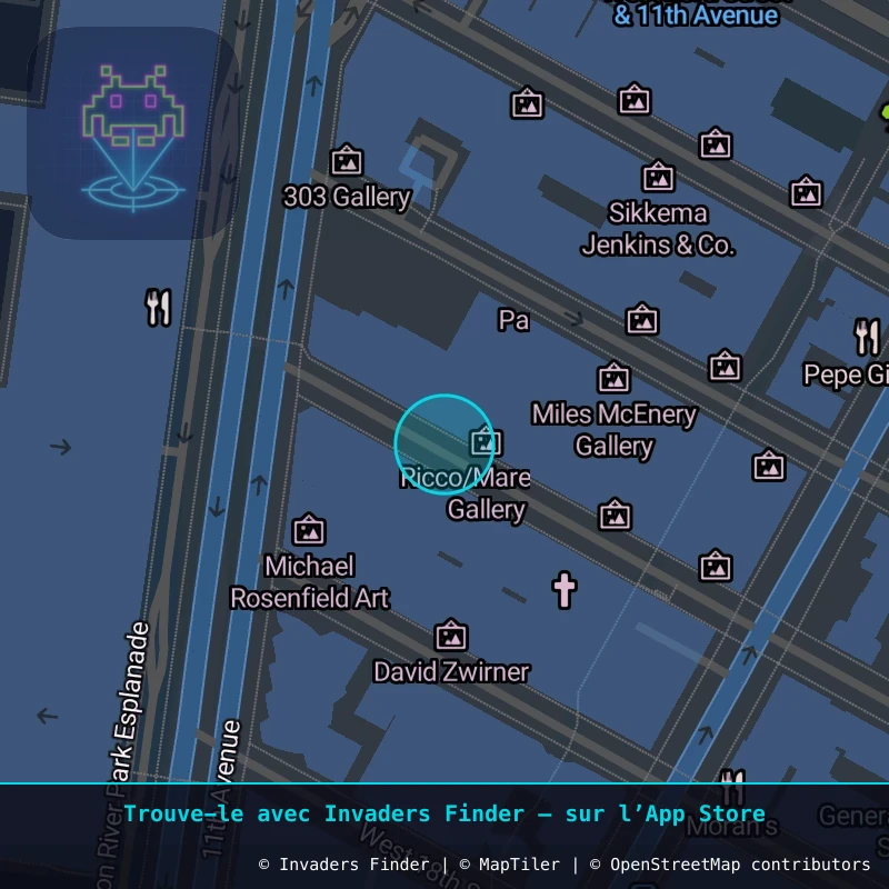 Zone approximative de l'invader NY_90, dans le quartier Chelsea District à New York. Emplacement exact disponible dans l'app Invaders Finder.