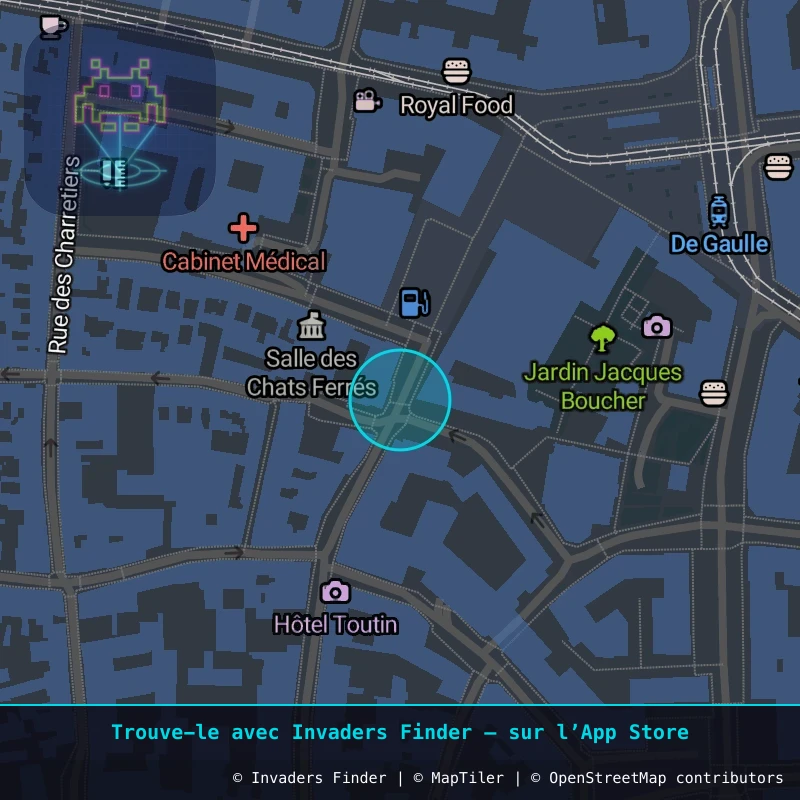 Zone approximative de l'invader ORLN_03, dans le quartier Parking Place du Martroi à Orléans. Emplacement exact disponible dans l'app Invaders Finder.