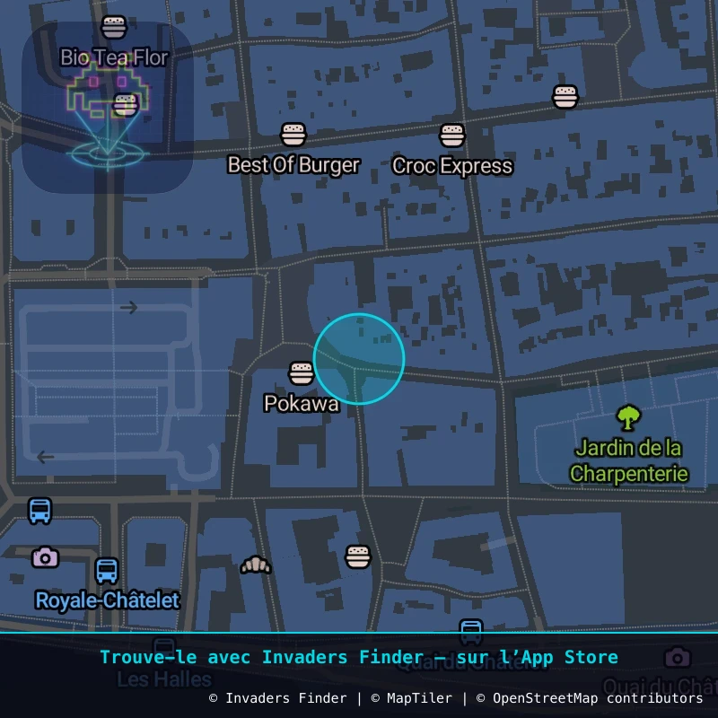 Zone approximative de l'invader ORLN_06, dans le quartier Parking Place du Martroi, Orléans à Orléans. Emplacement exact disponible dans l'app Invaders Finder.