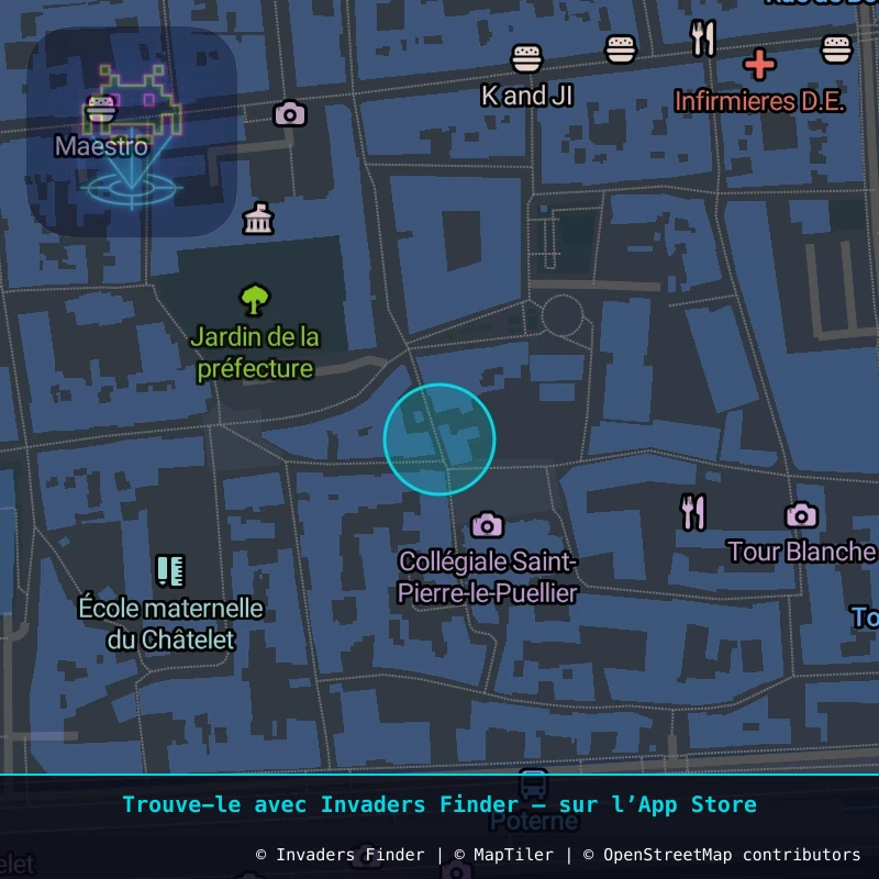Zone approximative de l'invader ORLN_10, dans le quartier Centre-ville, Orléans à Orléans. Emplacement exact disponible dans l'app Invaders Finder.