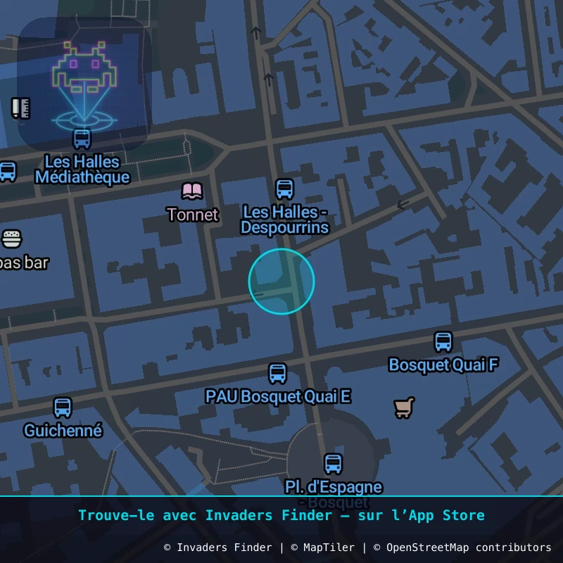 Zone approximative de l'invader PAU_03, dans le quartier Quartier du Hédas, Pau à Pau. Emplacement exact disponible dans l'app Invaders Finder.