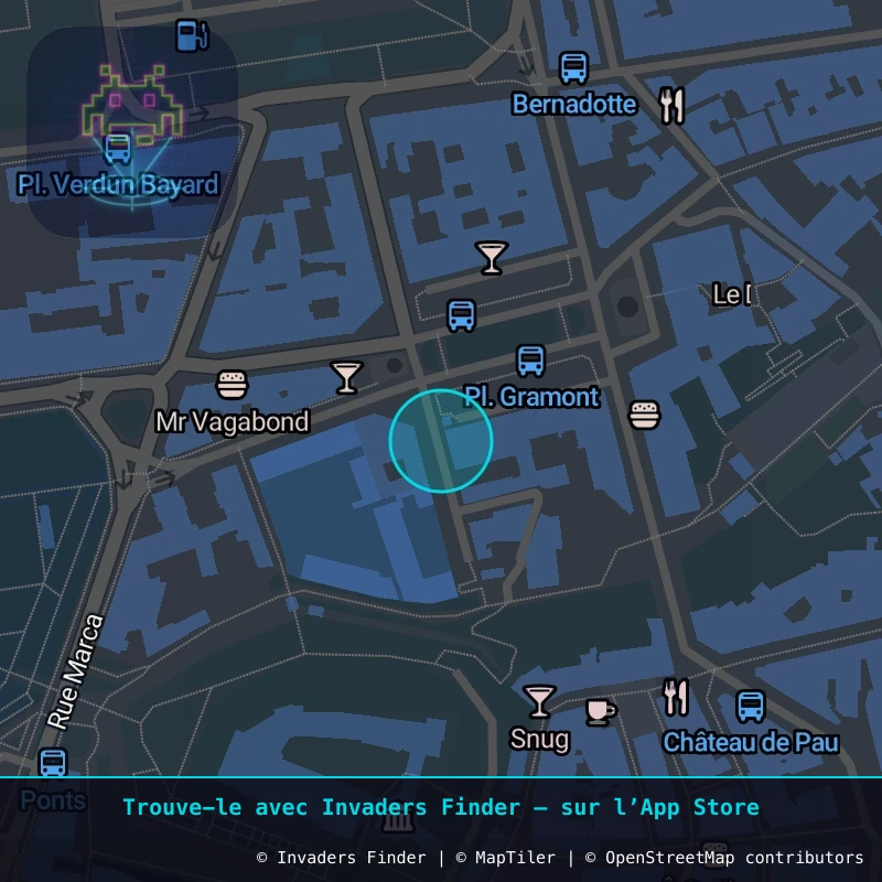 Approximate area of invader PAU_05, in the Hédas neighborhood, Pau area of Pau. Exact location available in the Invaders Finder app.