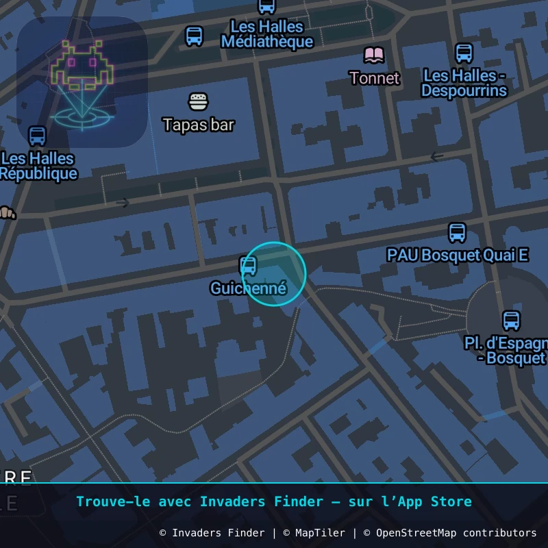 Zone approximative de l'invader PAU_08, dans le quartier Quartier du Hédas, Pau à Pau. Emplacement exact disponible dans l'app Invaders Finder.