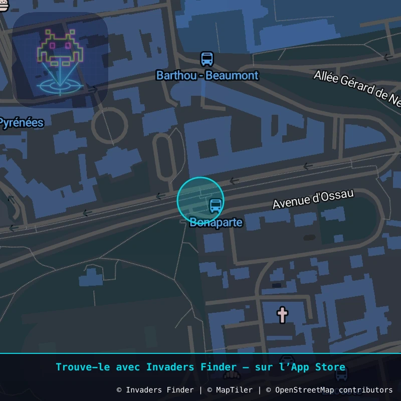 Approximate area of invader PAU_10, in the Hédas neighborhood, Pau area of Pau. Exact location available in the Invaders Finder app.