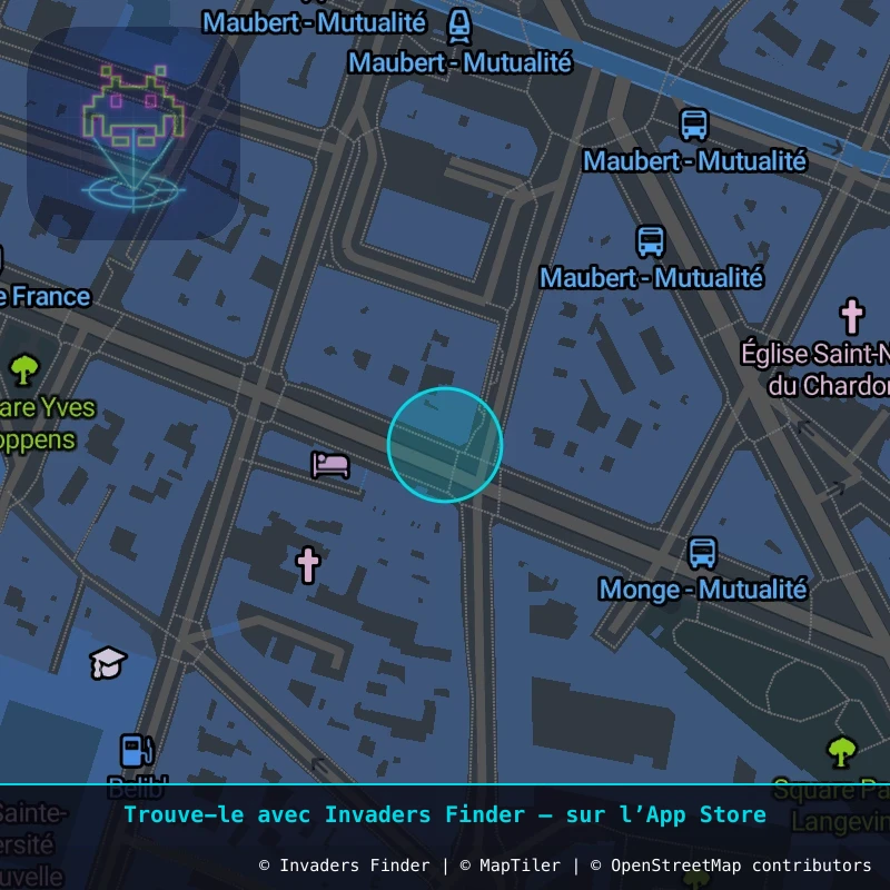 Zone approximative de l'invader PA_03, dans le quartier 5e arrondissement de Paris à Paris. Emplacement exact disponible dans l'app Invaders Finder.