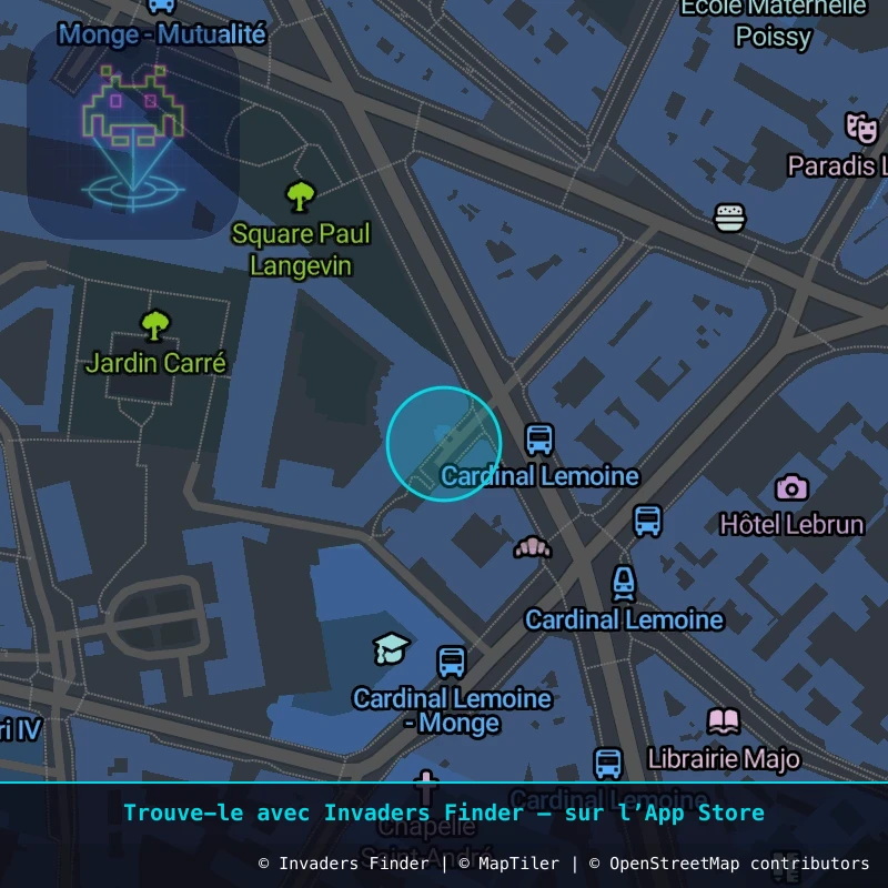 Zone approximative de l'invader PA_04, dans le quartier 5e arrondissement de Paris à Paris. Emplacement exact disponible dans l'app Invaders Finder.