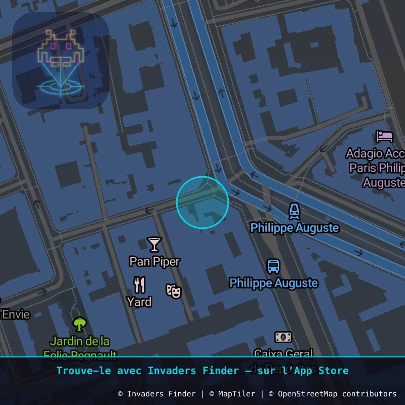 Zone approximative de l'invader PA_1009, dans le quartier 11e arrondissement de Paris à Paris. Emplacement exact disponible dans l'app Invaders Finder.