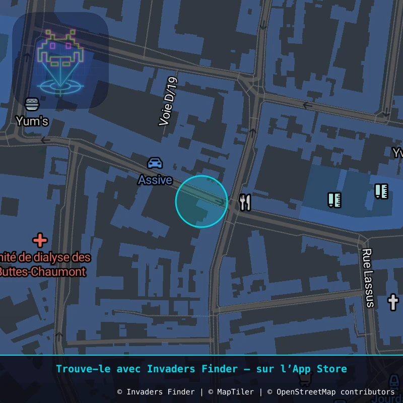 Zone approximative de l'invader PA_1015, dans le quartier 19e arrondissement de Paris à Paris. Emplacement exact disponible dans l'app Invaders Finder.