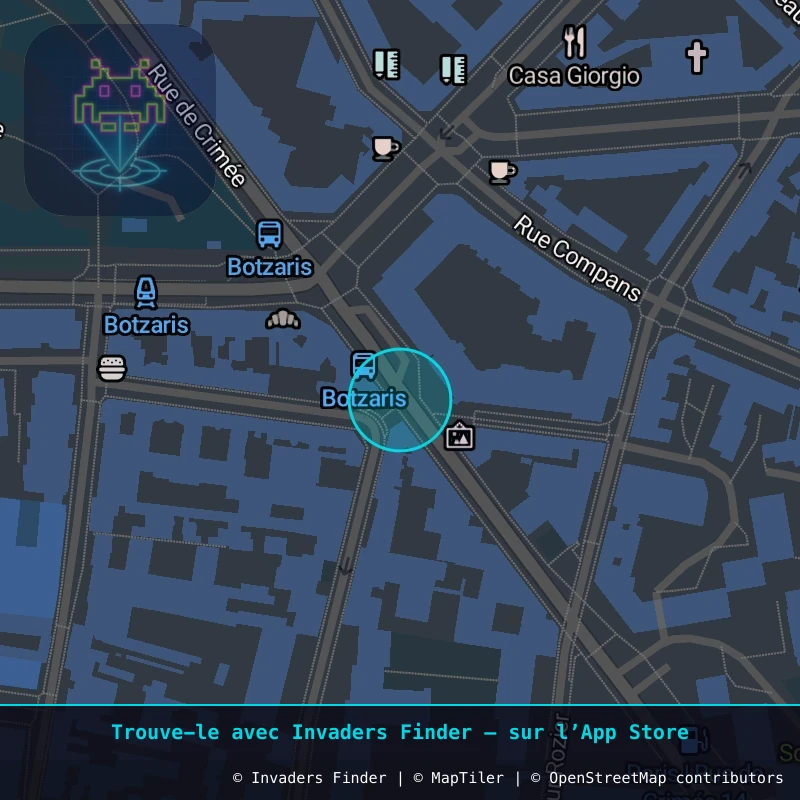 Zone approximative de l'invader PA_1016, dans le quartier 19e arrondissement de Paris à Paris. Emplacement exact disponible dans l'app Invaders Finder.