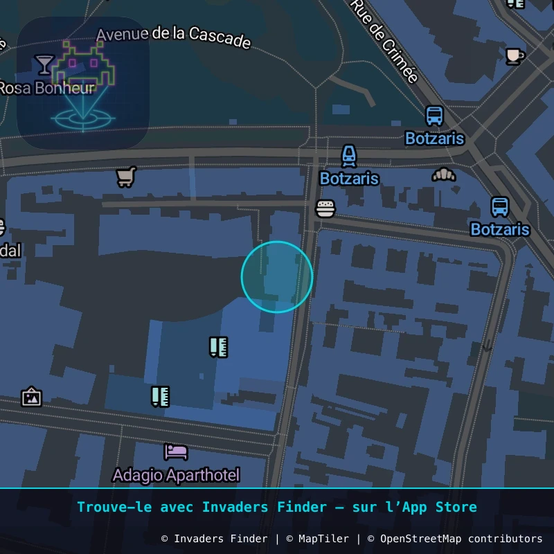 Zone approximative de l'invader PA_1017, dans le quartier 19e arrondissement de Paris à Paris. Emplacement exact disponible dans l'app Invaders Finder.