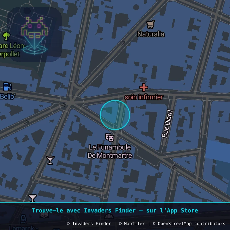Zone approximative de l'invader PA_1022, dans le quartier 18e arrondissement de Paris à Paris. Emplacement exact disponible dans l'app Invaders Finder.
