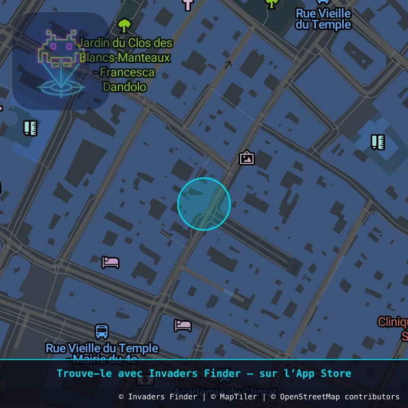 Zone approximative de l'invader PA_1023, dans le quartier 4e arrondissement de Paris à Paris. Emplacement exact disponible dans l'app Invaders Finder.