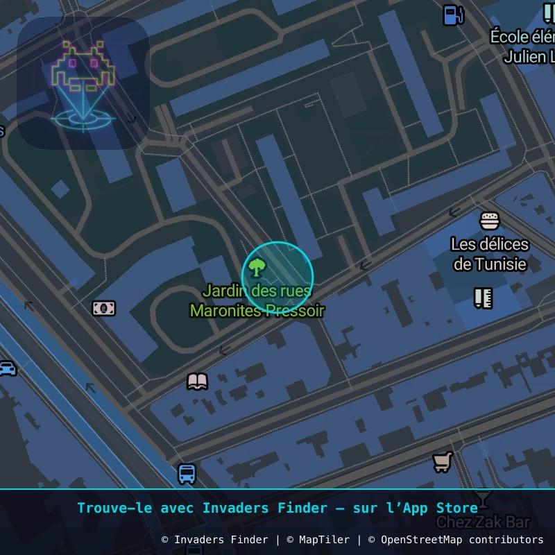 Zone approximative de l'invader PA_1028, dans le quartier 20e arrondissement de Paris à Paris. Emplacement exact disponible dans l'app Invaders Finder.