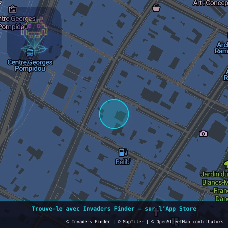 Zone approximative de l'invader PA_103, dans le quartier 4e arrondissement de Paris à Paris. Emplacement exact disponible dans l'app Invaders Finder.