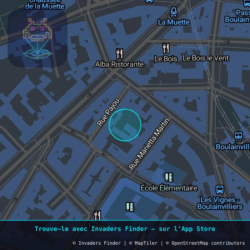 Zone approximative de l'invader PA_1038, dans le quartier 16e arrondissement de Paris à Paris. Emplacement exact disponible dans l'app Invaders Finder.