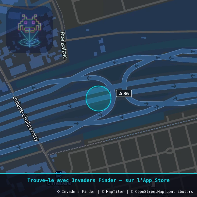 Zone approximative de l'invader PA_1043, dans le quartier Paris métropolitain (PA94) à Paris. Emplacement exact disponible dans l'app Invaders Finder.