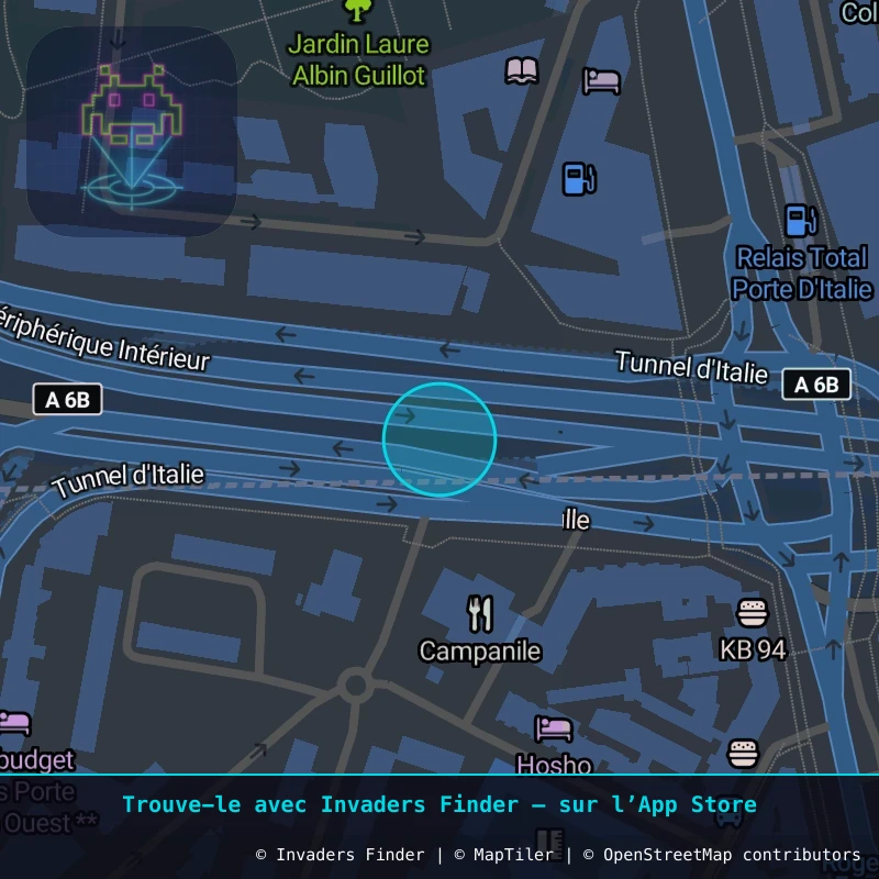 Zone approximative de l'invader PA_1044, dans le quartier 13e arrondissement de Paris à Paris. Emplacement exact disponible dans l'app Invaders Finder.