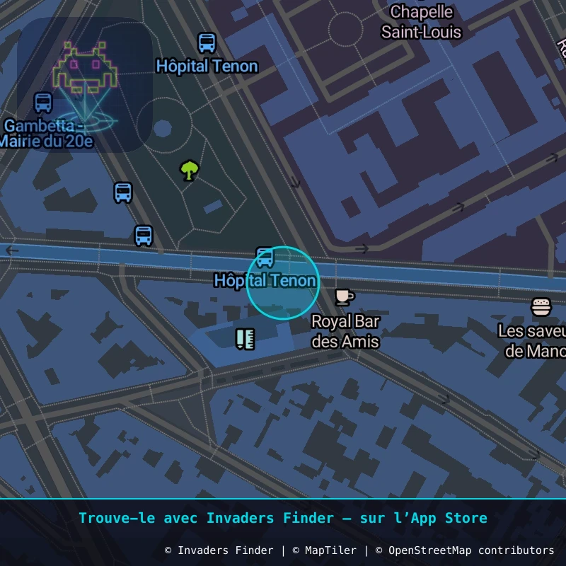Zone approximative de l'invader PA_1045, dans le quartier 20e arrondissement de Paris à Paris. Emplacement exact disponible dans l'app Invaders Finder.