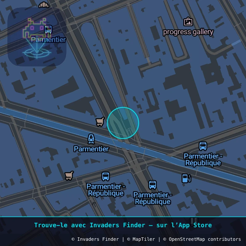 Zone approximative de l'invader PA_1047, dans le quartier 11e arrondissement de Paris à Paris. Emplacement exact disponible dans l'app Invaders Finder.