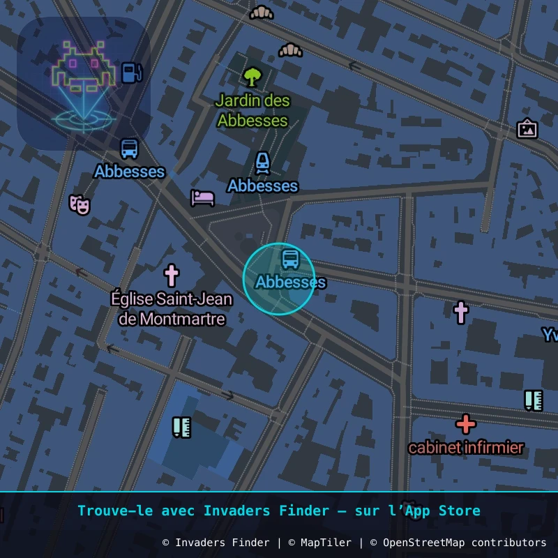 Zone approximative de l'invader PA_1053, dans le quartier 18e arrondissement de Paris à Paris. Emplacement exact disponible dans l'app Invaders Finder.