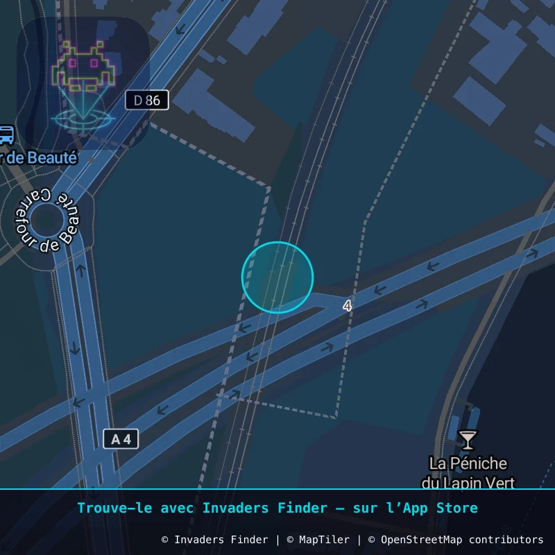 Zone approximative de l'invader PA_1055, dans le quartier Paris métropolitain (PA94) à Paris. Emplacement exact disponible dans l'app Invaders Finder.