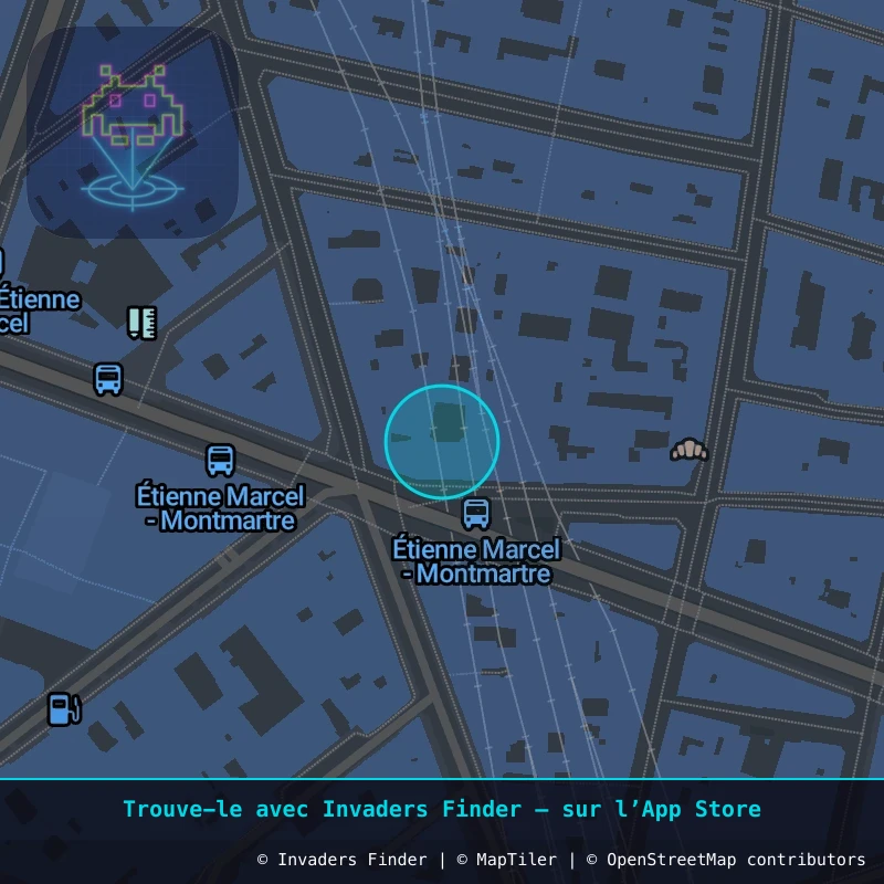 Zone approximative de l'invader PA_1057, dans le quartier 2e arrondissement de Paris à Paris. Emplacement exact disponible dans l'app Invaders Finder.
