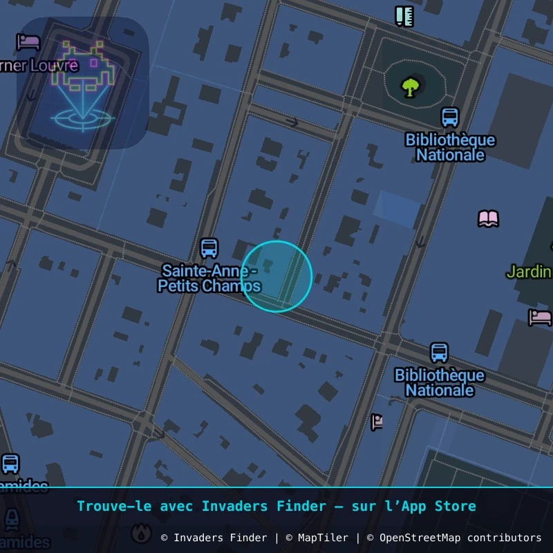 Zone approximative de l'invader PA_1058, dans le quartier 2e arrondissement de Paris à Paris. Emplacement exact disponible dans l'app Invaders Finder.