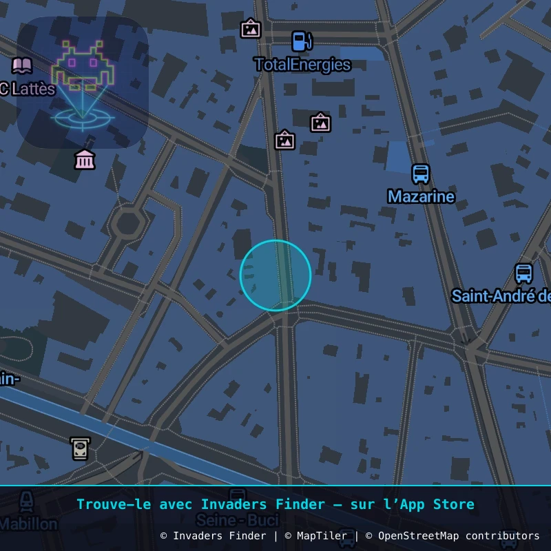 Zone approximative de l'invader PA_1059, dans le quartier 6e arrondissement de Paris à Paris. Emplacement exact disponible dans l'app Invaders Finder.