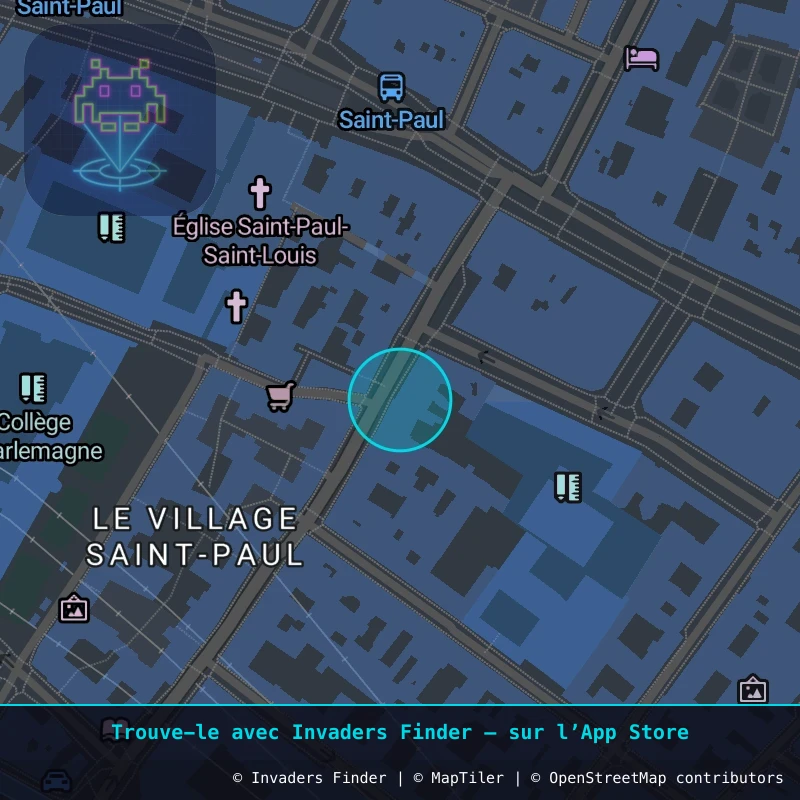 Zone approximative de l'invader PA_106, dans le quartier 4e arrondissement de Paris à Paris. Emplacement exact disponible dans l'app Invaders Finder.