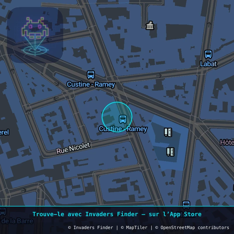 Zone approximative de l'invader PA_1061, dans le quartier 18e arrondissement de Paris à Paris. Emplacement exact disponible dans l'app Invaders Finder.