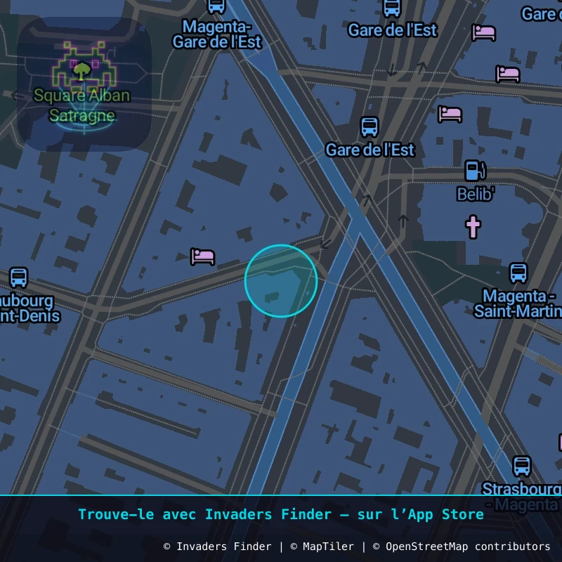 Zone approximative de l'invader PA_1067, dans le quartier 10e arrondissement de Paris à Paris. Emplacement exact disponible dans l'app Invaders Finder.