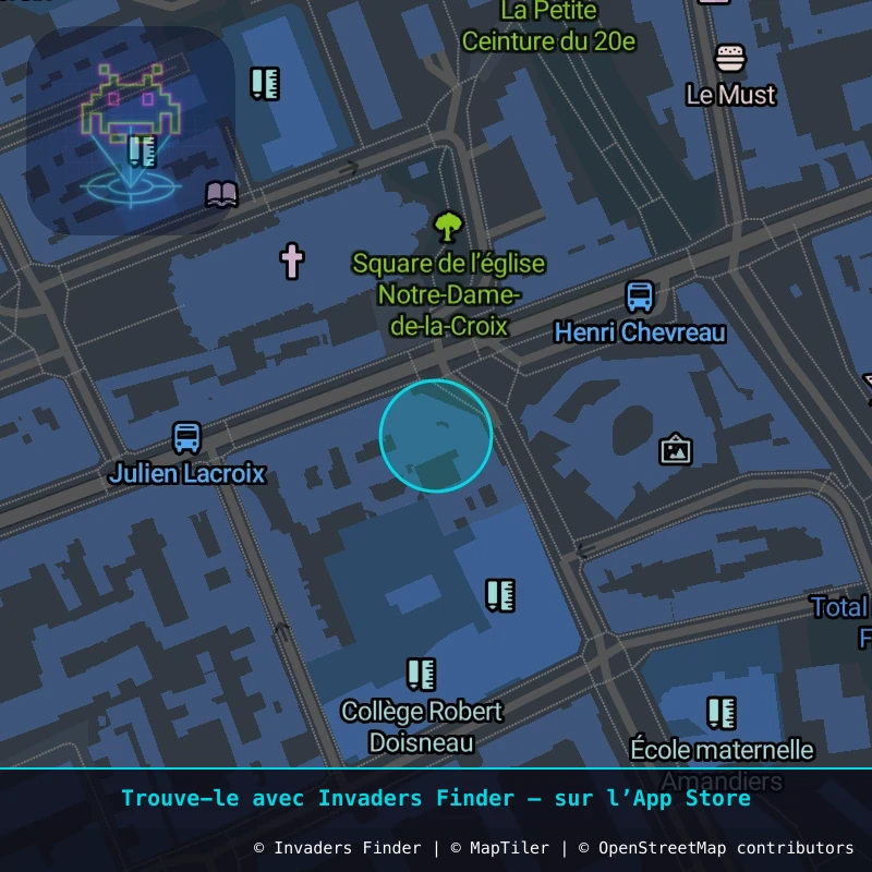 Zone approximative de l'invader PA_1069, dans le quartier 20e arrondissement de Paris à Paris. Emplacement exact disponible dans l'app Invaders Finder.