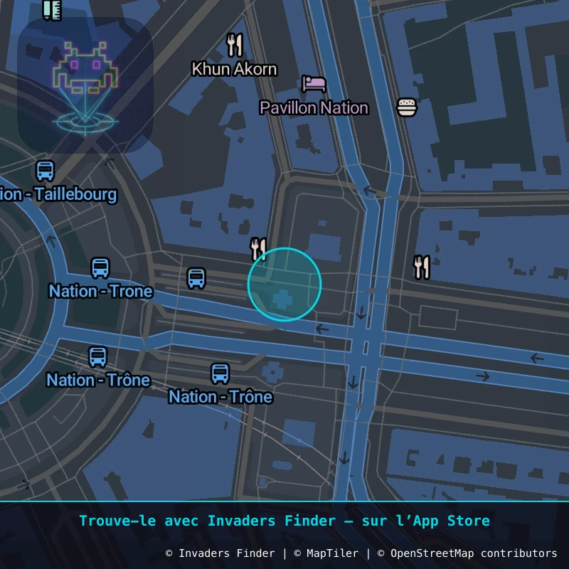 Zone approximative de l'invader PA_1070, dans le quartier 11e arrondissement de Paris à Paris. Emplacement exact disponible dans l'app Invaders Finder.